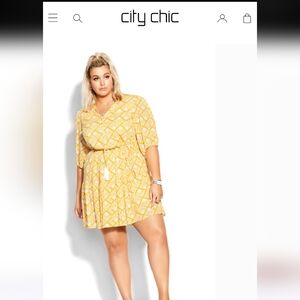 City Chic Mini Geo Dress White Golden Sz L20